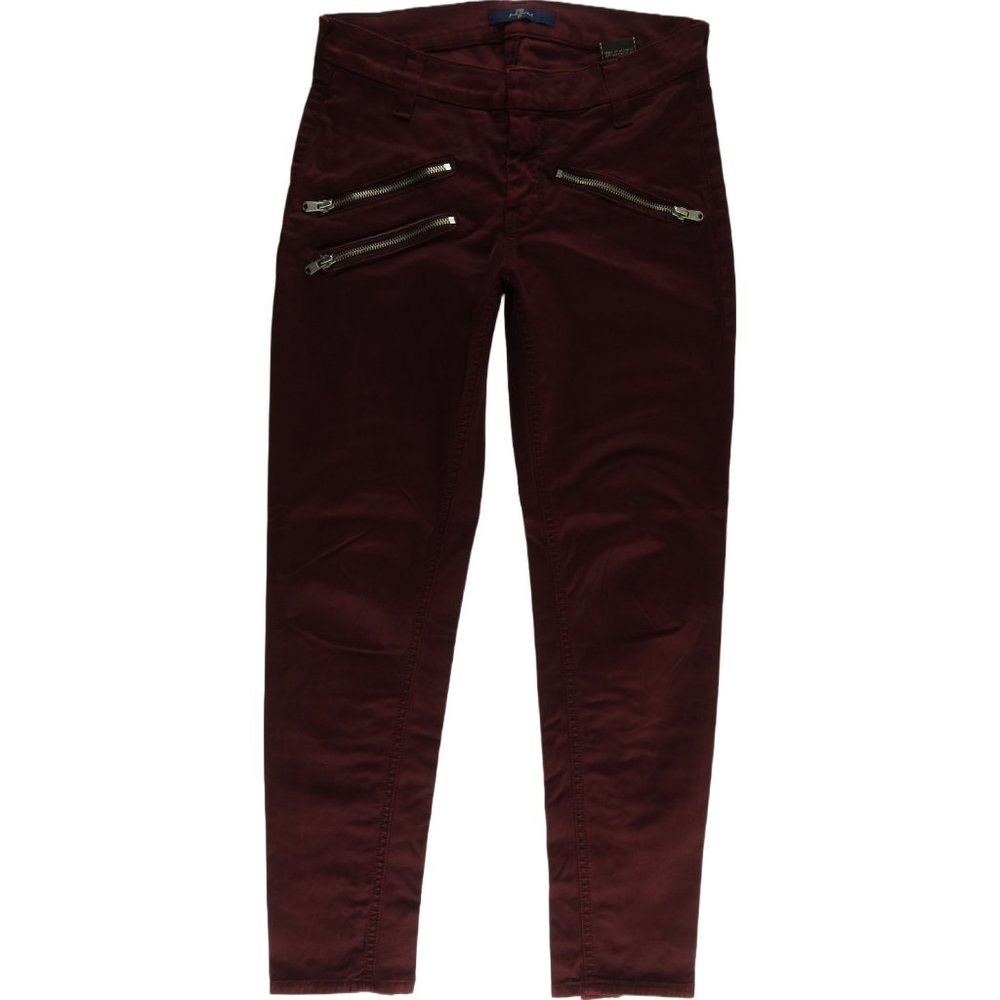 7 For All Mankind Capri Red Moto Pants Women's 24 Second Skin Bordeaux D052